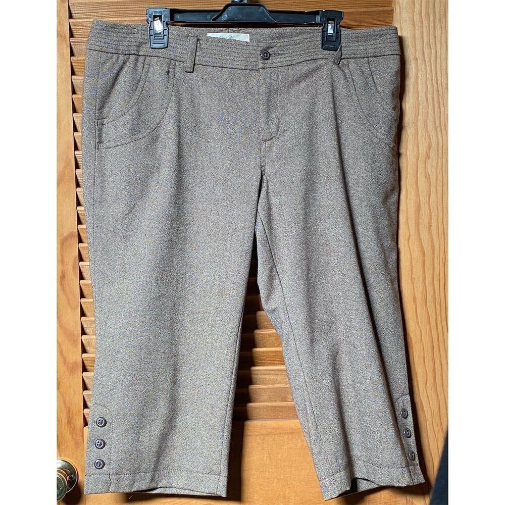 Old Navy Women's Brown Tweed Capri Pants Size 14 Herringbone Slim Fit